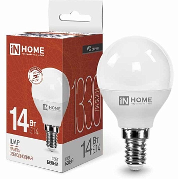 Изображение товара Лампа светодиодная IN HOME LED-ШАР-VC 14Вт 230В Е14 4000К 1330Лм в Миди Лтд