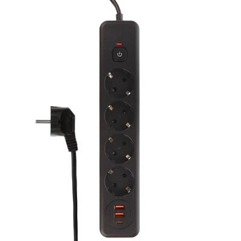 Изображение товара Удлинитель 4 гнезда с зазем.,выкл.,с защитой 3м +2USB+ 1type C  в Миди Лтд
