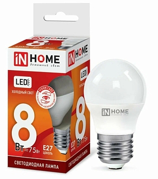 Изображение товара Лампа светодиодная IN HOME LED-ШАР-VC 8Вт 230В Е27 6500К 760Лм в Миди Лтд