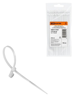 Изображение товара Хомуты нейлоновые белые с монтажным отверстием 100х3,5мм (100 шт/уп) TDM в Миди Лтд