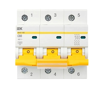 Изображение товара Автоматический выключатель ВА47-100 3Р 80А 10кА х-ка C ИЭК в Миди Лтд