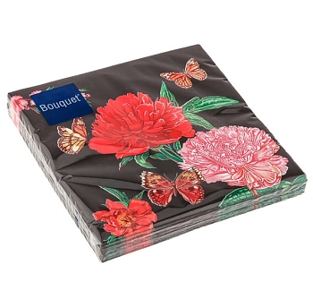 Изображение товара Салфетки бум DESNA BOUQUET 33*33 3сл Роскошные пионы на черном (20л) в Миди Лтд