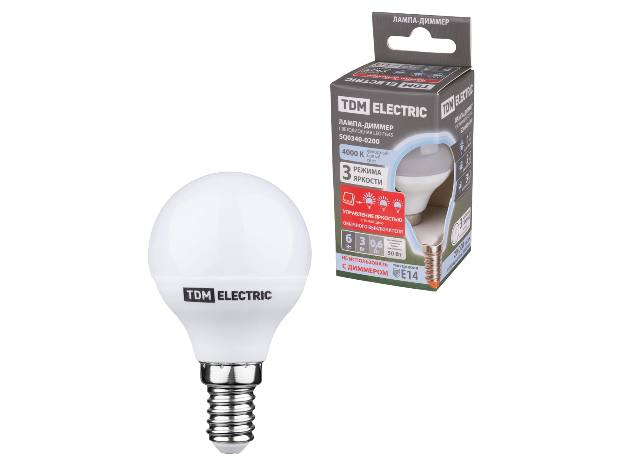Изображение товара Лампа светодиодная LED FG45 матовая колба Лампа-ДИММЕР 6W Е14 4000К 480Лм TDM в Миди Лтд
