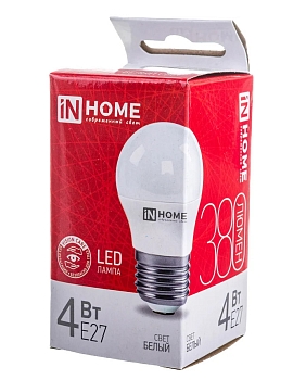 Изображение товара Лампа светодиодная IN HOME LED-ШАР-VC 4Вт 230В Е27 4000К 360Лм в Миди Лтд