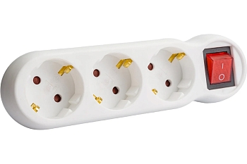 Изображение товара Разветвитель 3 гнезда с выключателем с/з 16А белый/поликарбонат WTP-10-16-03-ZK-K01  в Миди Лтд