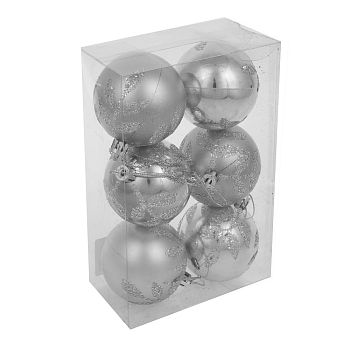 Изображение товара Набор шаров СНОУ БУМ 6см, 6шт, цвет серебро, глиттер в Миди Лтд