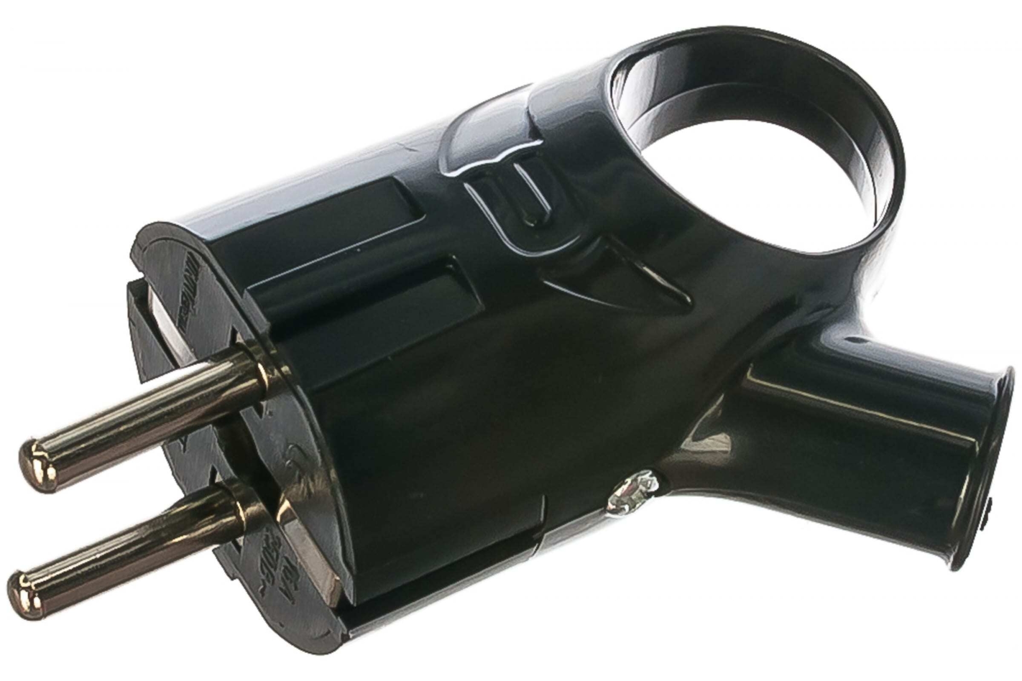 Вилка с ушком с з/к 16А черная 250В - фото в Миди Лтд Изображение товара Вилка с ушком с з/к 16А черная 250В в Миди Лтд